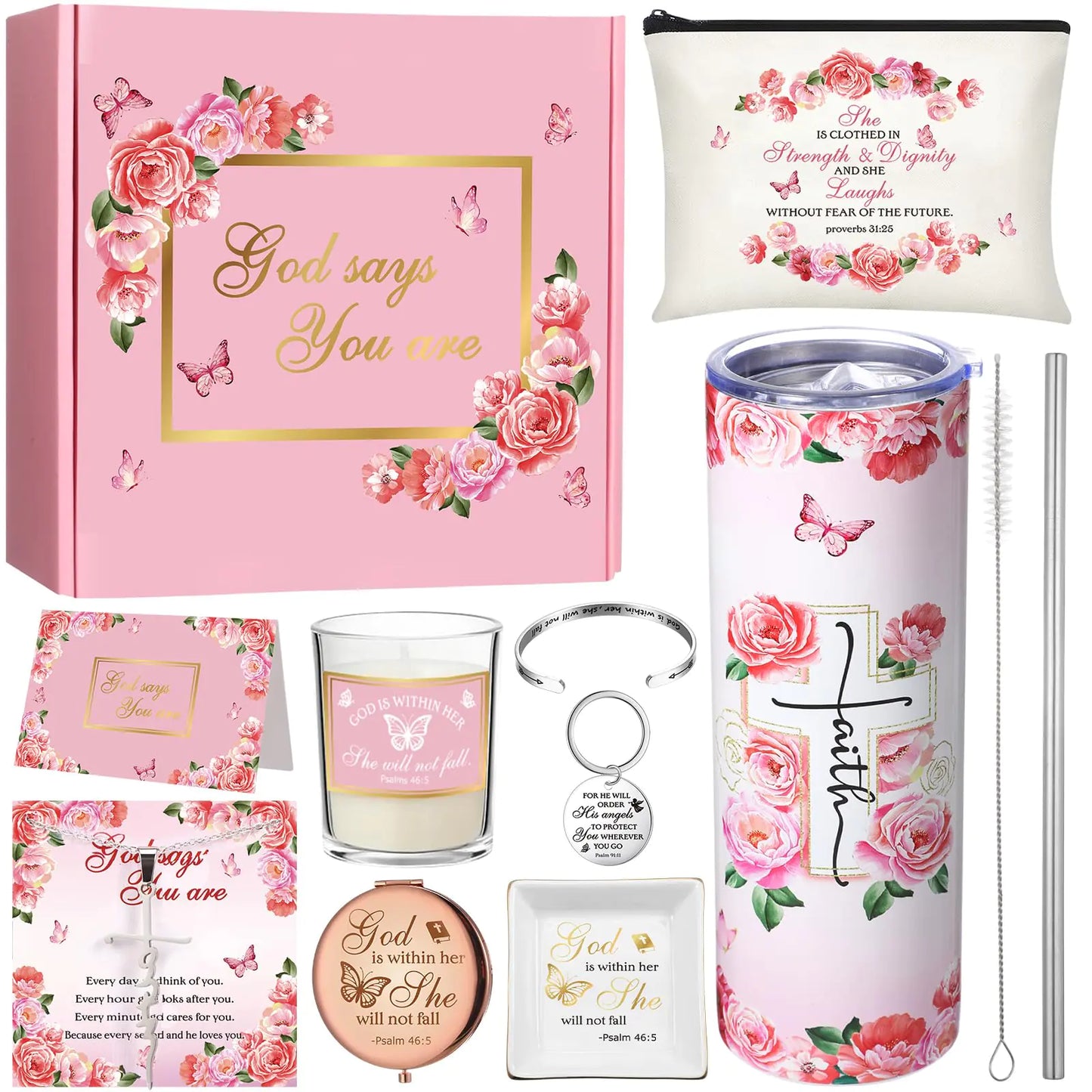 Remuuly Christmas Christian Gifts for Women Inspirational Religious Gifts for Woman Fall Thaksgiving Birthday Gifts Basket Set(Floral)