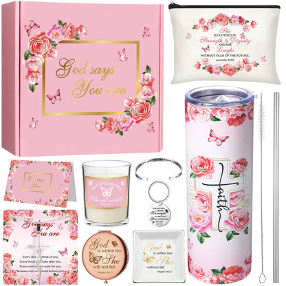 Remuuly Christmas Christian Gifts for Women Inspirational Religious Gifts for Woman Fall Thaksgiving Birthday Gifts Basket Set(Floral)